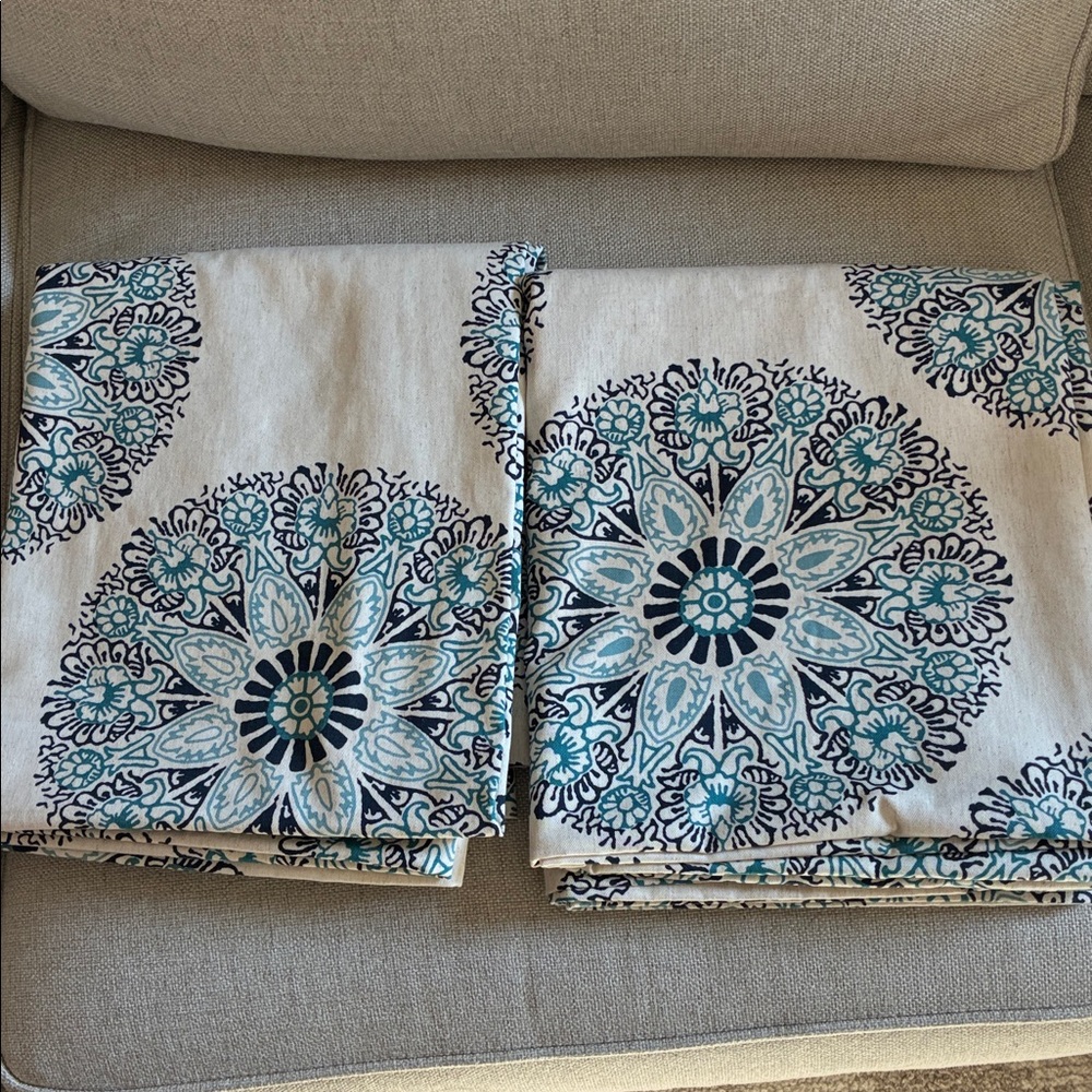 Threshold Blue Floral Medallion Curtain Panels (2) *54 x 95 inch length*